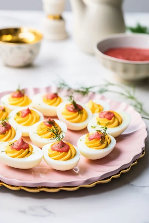 Huevos rellenos de surimi con salsa rosa