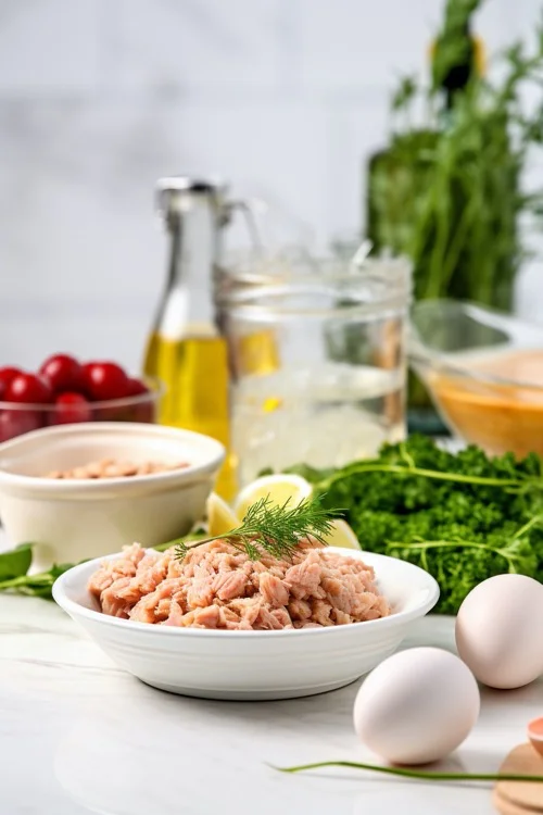 ingredientes huevos rellenos de atún y tomate y mayonesa